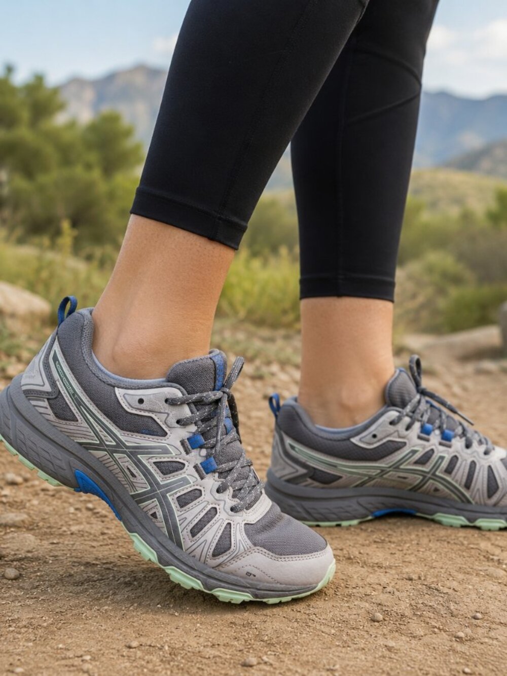 ASICS GEL-Venture 7 Trail Running Shoes Size 8.5 Gray Blue Hiking Sneakers